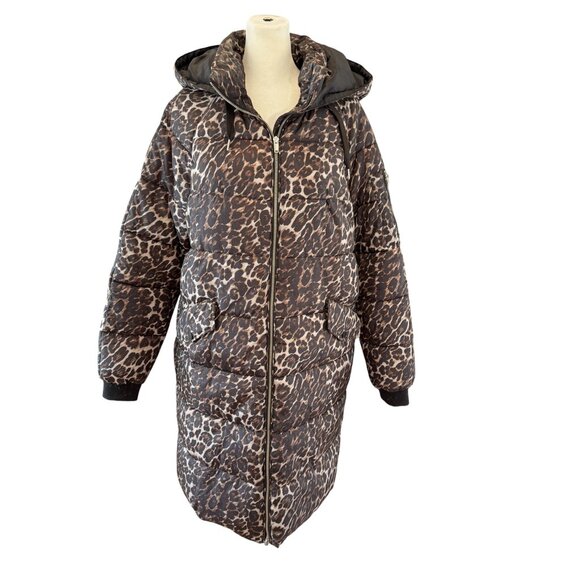 Vero Moda Leopard Print Long Puffer Coat with Hood – Size M - Picture 3 of 8